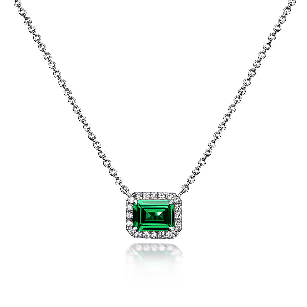1 Carat Mini Green Lab-Created Emerald Halo Pendant | Minimalism Style Gift For Her