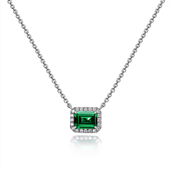 1 Carat Mini Green Lab-Created Emerald Halo Pendant | Minimalism Style Gift For Her