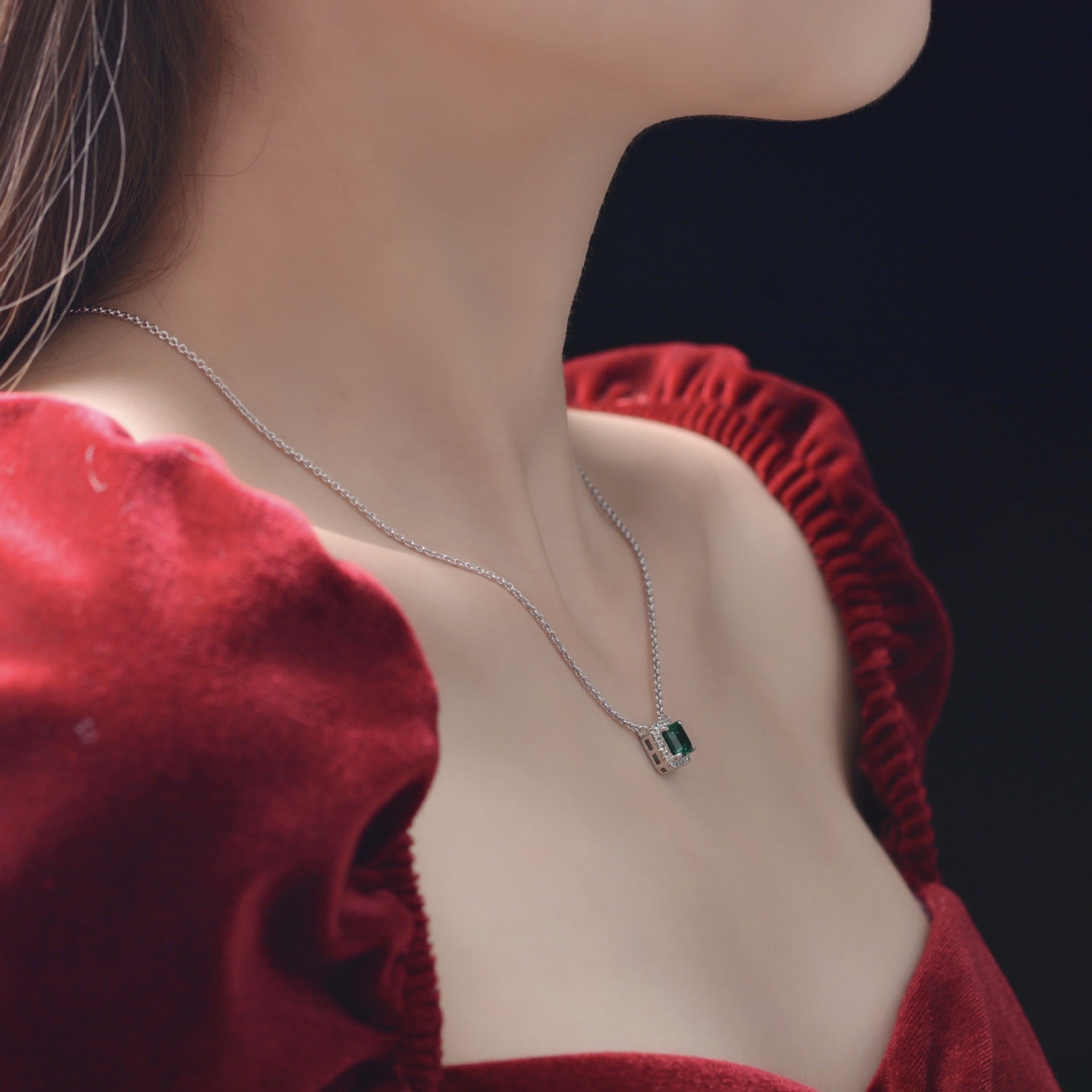 1 Carat Mini Green Lab-Created Emerald Halo Pendant | Minimalism Style Gift For Her