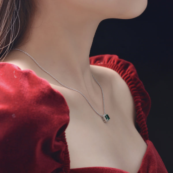 1 Carat Mini Green Lab-Created Emerald Halo Pendant | Minimalism Style Gift For Her