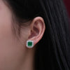 2 Carat Emerald-Cut Green Doublet Emerald Earring | Minimalism Halo Design for Elegance
