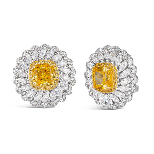 6 Carat Canary Yellow Cushion Cut Lab-Grown Diamond Earring | Brilliant Anniversary Gift