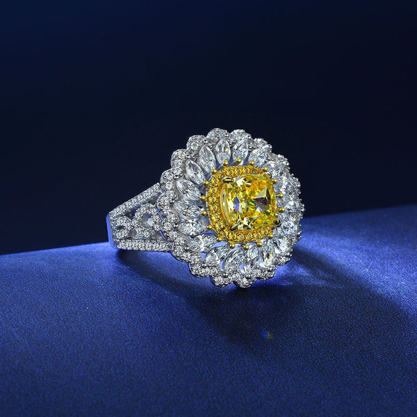 Discover our 6-carat Cushion-cut Daisy Flower diamond ring, featuring a stunning halo design. Perfect for weddings, anniversaries, and special moments.