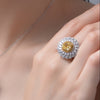 Discover our 6-carat Cushion-cut Daisy Flower diamond ring, featuring a stunning halo design. Perfect for weddings, anniversaries, and special moments.