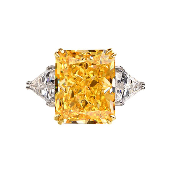 10 Carat Canary Yellow Brilliant Emerald Cut Lab-Grown Diamond Anniversary Ring |Three Stone Ring