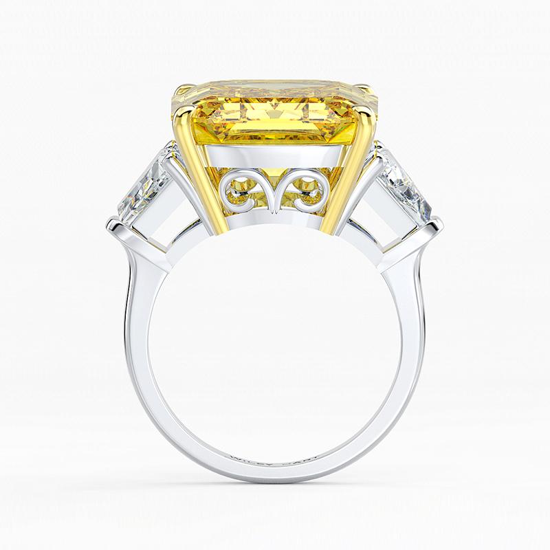 10 Carat Canary Yellow Brilliant Emerald Cut Lab-Grown Diamond Anniversary Ring |Three Stone Ring