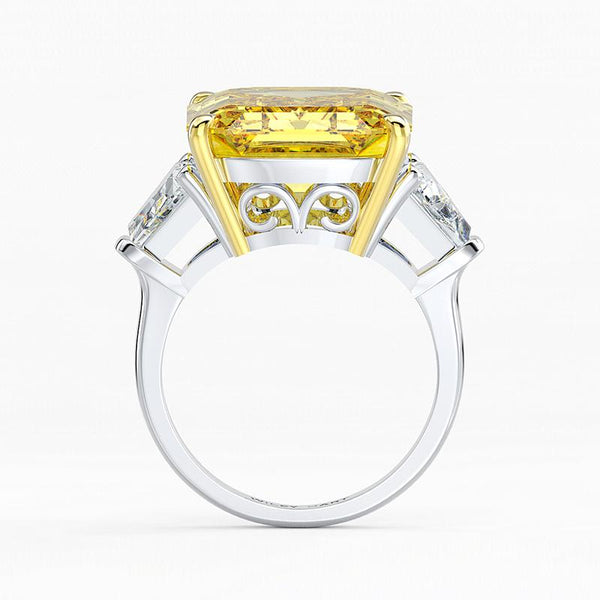 10 Carat Canary Yellow Brilliant Emerald Cut Lab-Grown Diamond Anniversary Ring |Three Stone Ring