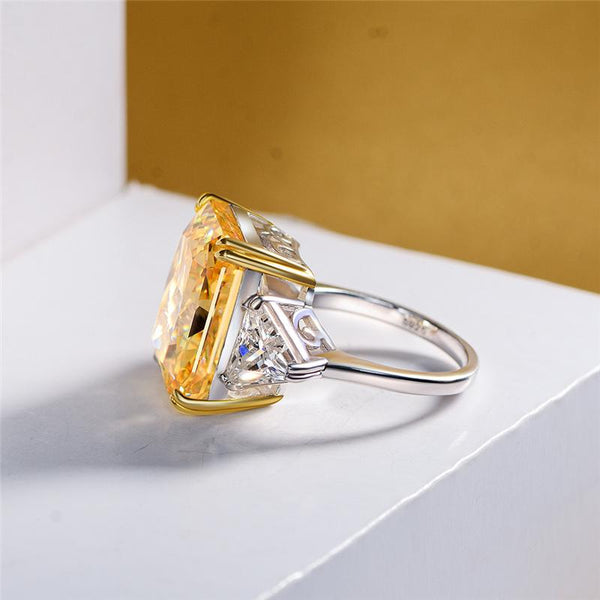 10 Carat Canary Yellow Brilliant Emerald Cut Lab-Grown Diamond Anniversary Ring |Three Stone Ring