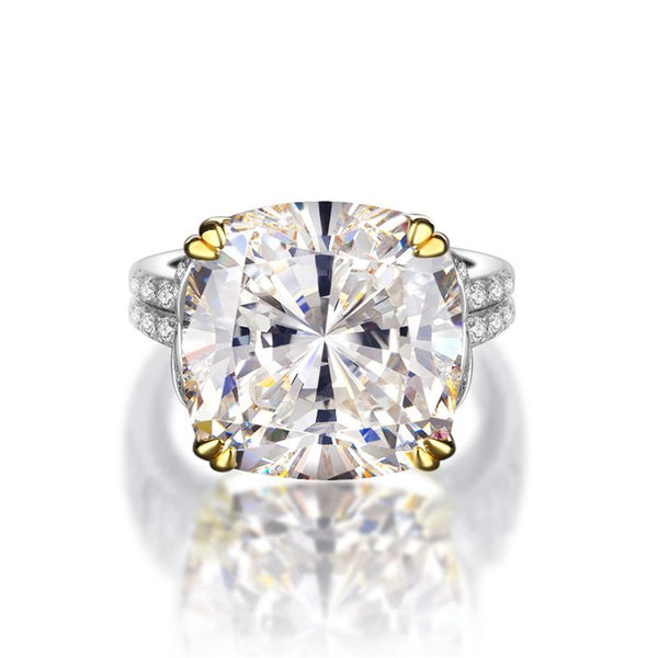 12-carat cushion-cut D color diamond ring with a solitaire halo design, ideal for luxury engagement and timeless elegance.