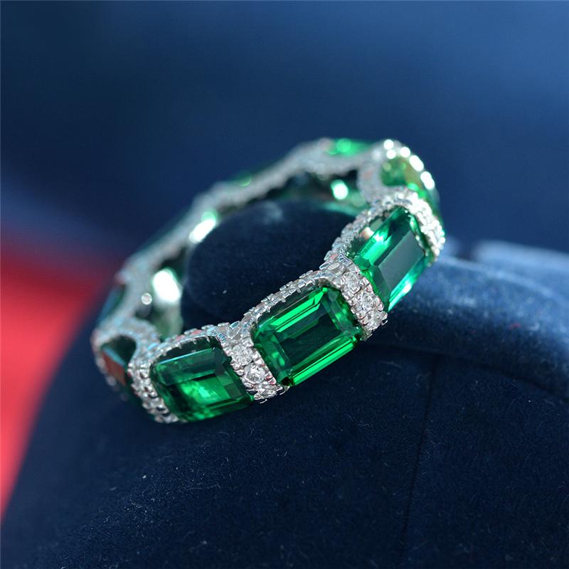 12 Carat Eternity Vivid Green Emerald Simulant Ring | Best Wedding Ring. A minimalist eternity design perfect for luxurious engagements.