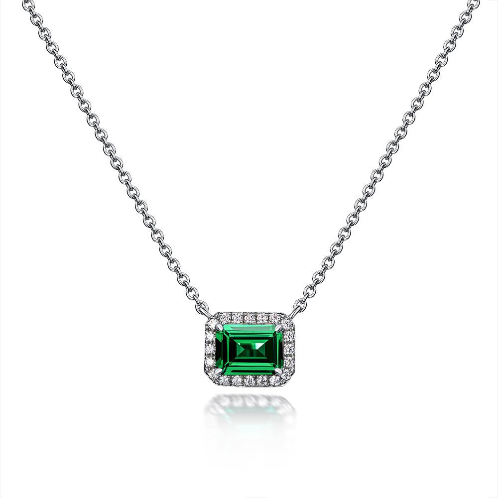 1 Carat Mini Green Lab-Created Emerald Halo Pendant | Minimalism Style Gift For Her