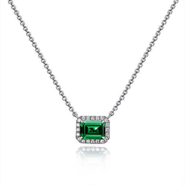 1 Carat Mini Green Lab-Created Emerald Halo Pendant | Minimalism Style Gift For Her