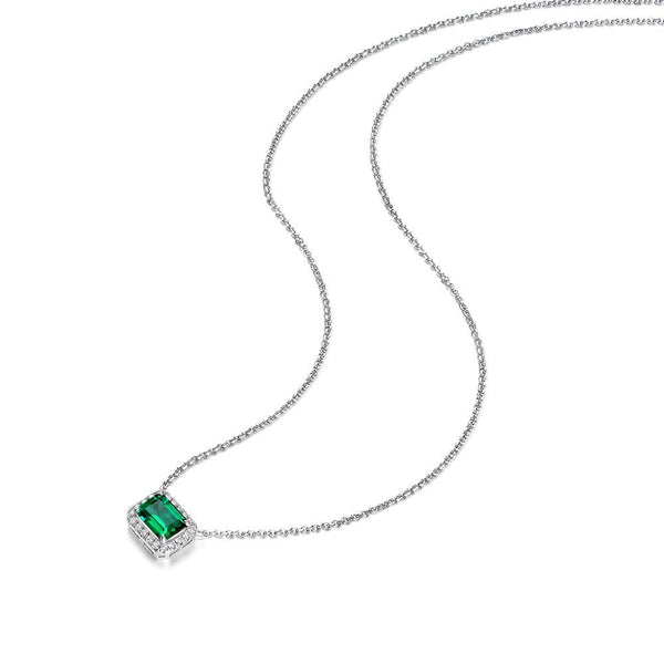 1 Carat Mini Green Lab-Created Emerald Halo Pendant | Minimalism Style Gift For Her