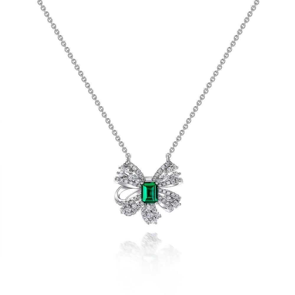 1 Carat Vivid Green Lab-Created Emerald Love Bow Pendant | Best Anniversary Gift For Her