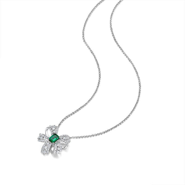 1 Carat Vivid Green Lab-Created Emerald Love Bow Pendant | Best Anniversary Gift For Her