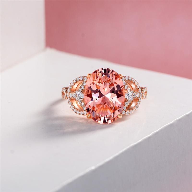 2.5 Carat Oval Cut Peach-Pink Morganite Ring in Rose Color Setting | Romantic Vintage-Inspired Engagement Ring