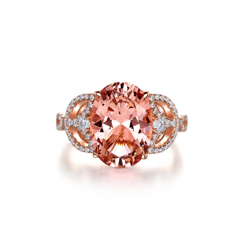 2.5 Carat Oval Cut Peach-Pink Morganite Ring in Rose Color Setting | Romantic Vintage-Inspired Engagement Ring