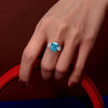 2.5 Carat Rectangular-Cut Ocean-Blue Aquamarine Ring with Step-Cut Diamonds and White Gold Band, Modern Statement Jewelry Design