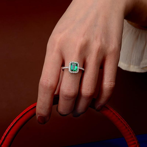 2.5 Carat Vivid Green Lab-Created Emerald Halo Ring Elegant Engagements Proposal