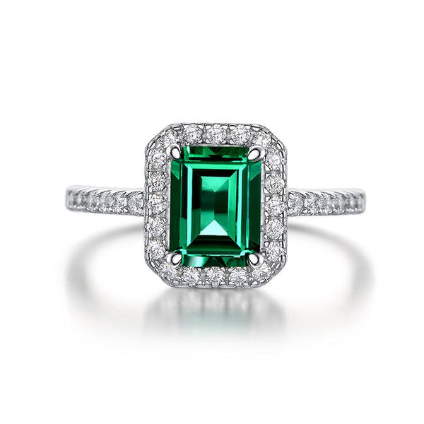 2.5 Carat Vivid Green Lab-Created Emerald Halo Ring Elegant Engagements Proposal