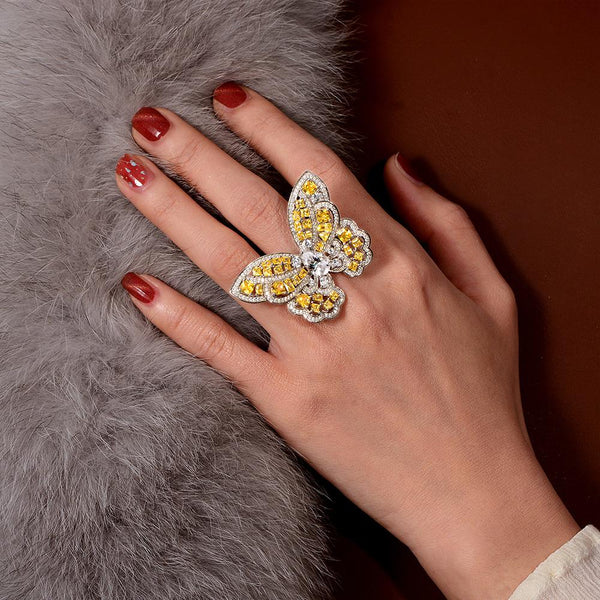20+ Carat Canary Yellow Butterfly Lab-Grown Diamond Cocktail Ring