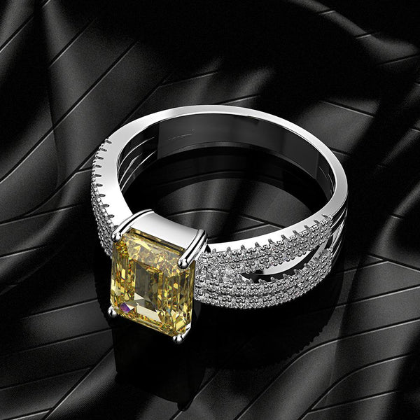 2 Carat Brilliant Emerald Cut Canary Yellow Lab-Created Diamond Ring