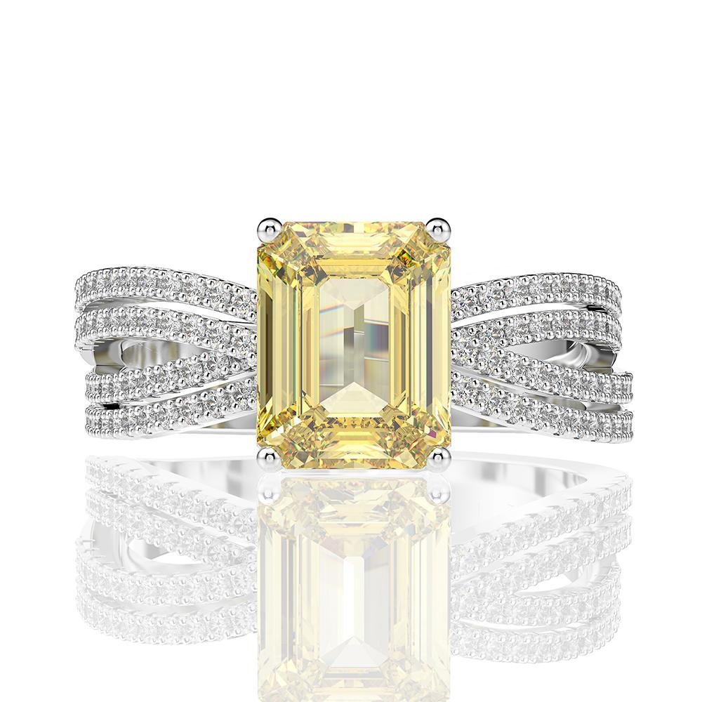 2 Carat Brilliant Emerald Cut Canary Yellow Lab-Created Diamond Ring