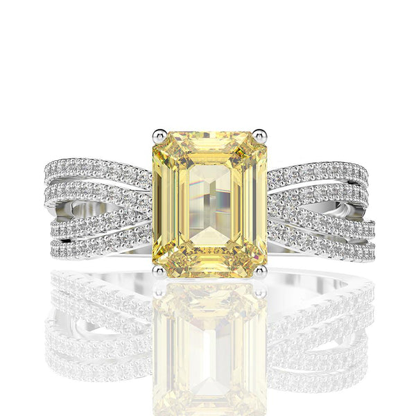 2 Carat Brilliant Emerald Cut Canary Yellow Lab-Created Diamond Ring