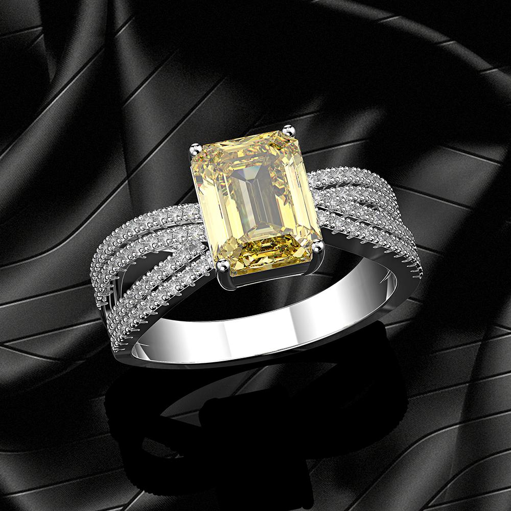2 Carat Brilliant Emerald Cut Canary Yellow Lab-Created Diamond Ring