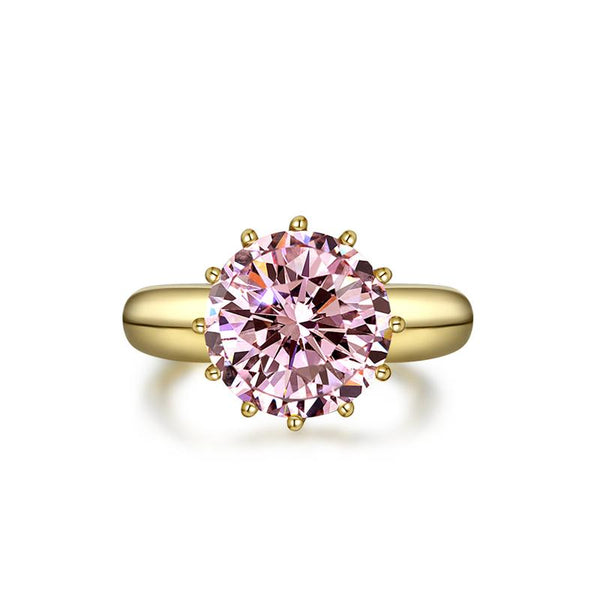 2-carat brilliant round vivid pink simulated diamond solitaire ring with minimalist design, ideal for luxury engagements and timeless elegance.