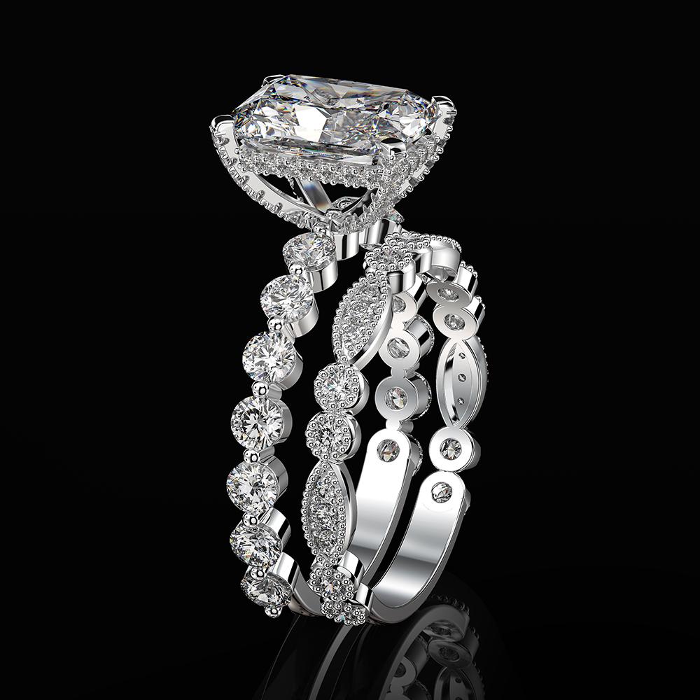 2-carat D-color cushion-cut diamond wedding ring set with luxury halo design, perfect for engagements and weddings.