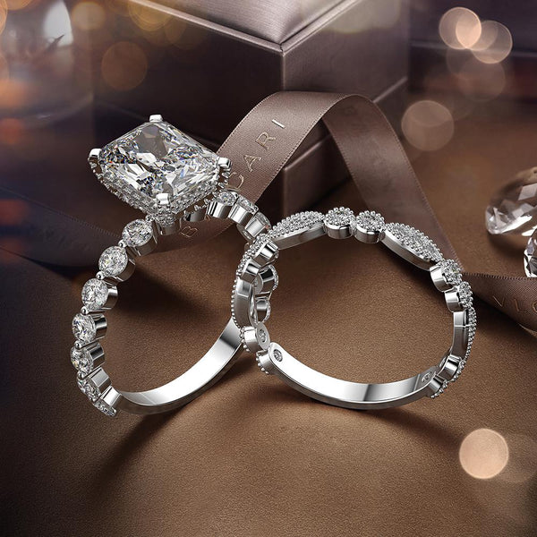 2-carat D-color cushion-cut diamond wedding ring set with luxury halo design, perfect for engagements and weddings.