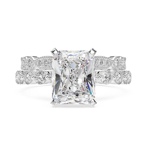 2-carat D-color cushion-cut diamond wedding ring set with luxury halo design, perfect for engagements and weddings.