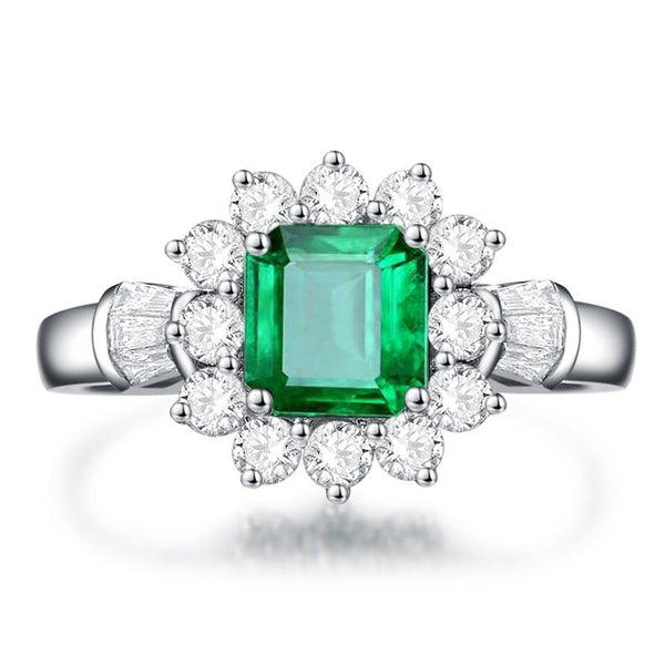 2 Carat Emerald-Cut Green Doublet Emerald Ring | Best Engagement Halo Design for Elegance Ring
