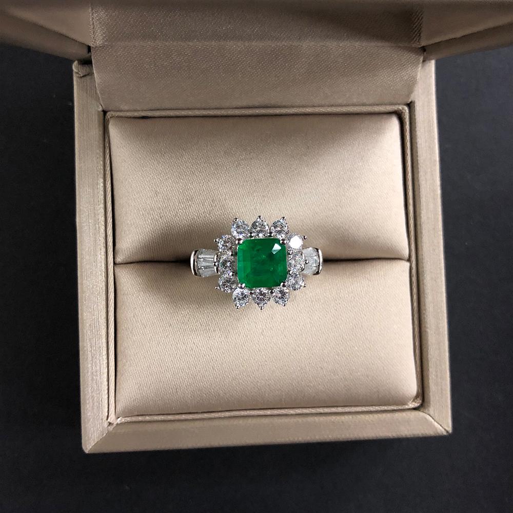 2 Carat Emerald-Cut Green Doublet Emerald Ring | Best Engagement Halo Design for Elegance Ring
