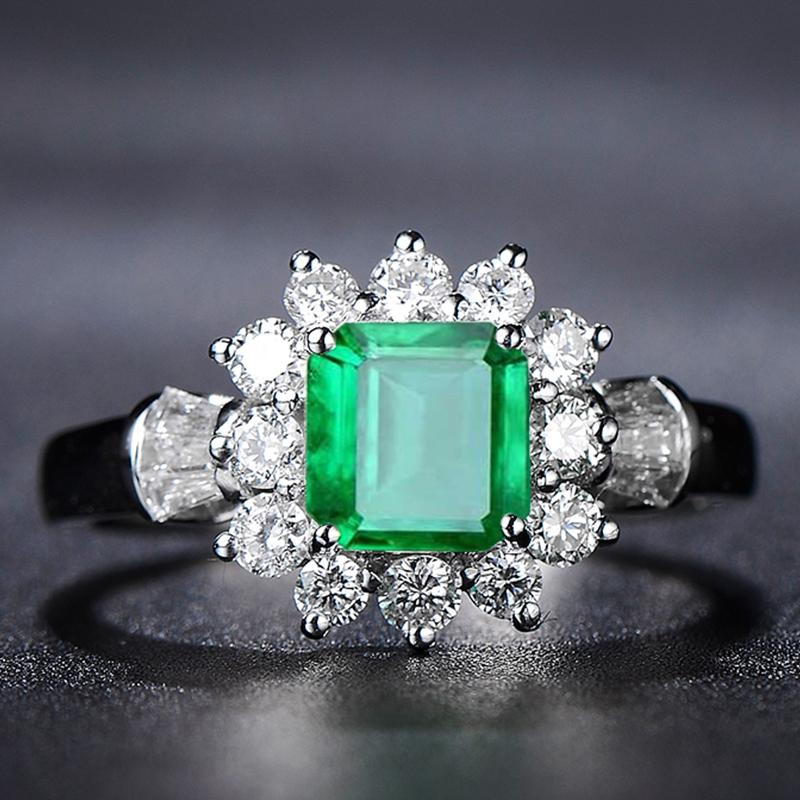 2 Carat Emerald-Cut Green Doublet Emerald Ring | Best Engagement Halo Design for Elegance Ring