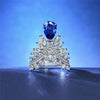 2 Carat Genuine Lab-Grown Pear-Shaped Blue Sapphire Ring | Luxury Angel Wing Style | Best Gift For Her