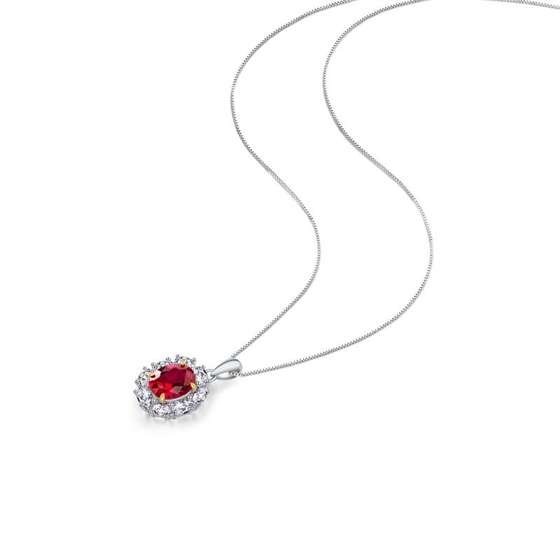2 Carat Genuine Lab-Grown Red Ruby Oval Shape Pendant | Luxury Halo Pendant Best Gift For Her