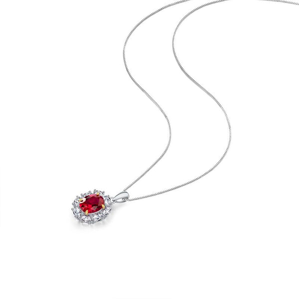 2 Carat Genuine Lab-Grown Red Ruby Oval Shape Pendant | Luxury Halo Pendant Best Gift For Her