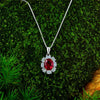 2 Carat Genuine Lab-Grown Red Ruby Oval Shape Pendant | Luxury Halo Pendant Best Gift For Her