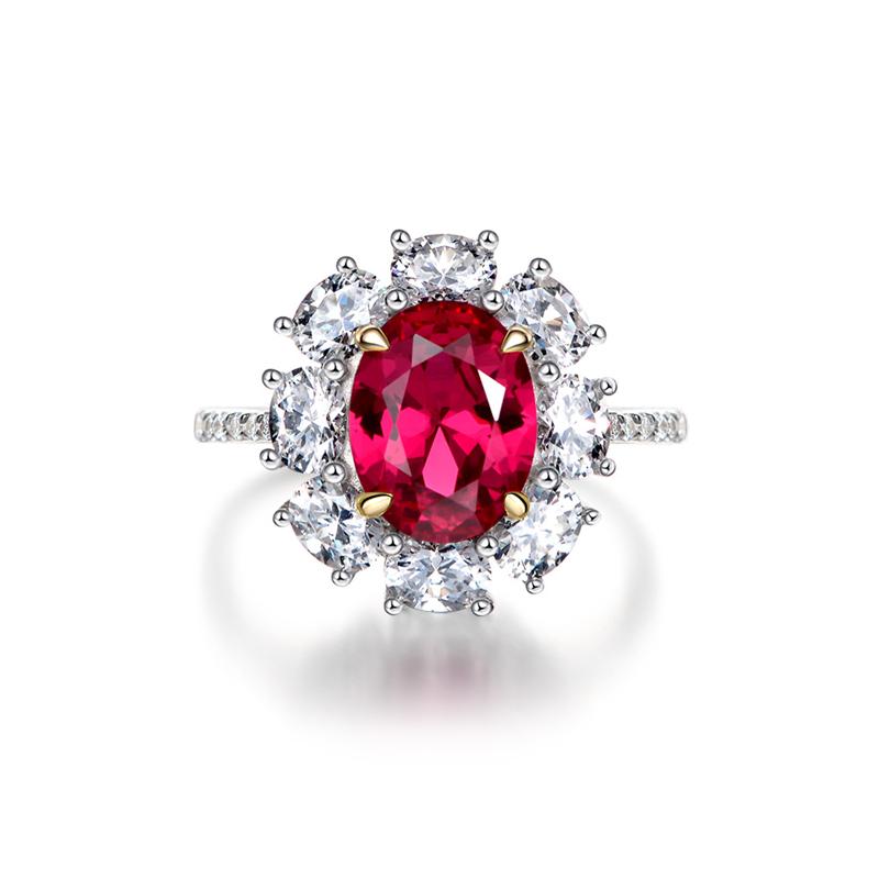 2 Carat Genuine Lab-Grown Red Ruby Oval Shape Ring | Luxury Halo Engagement Ring Best Gift For Her