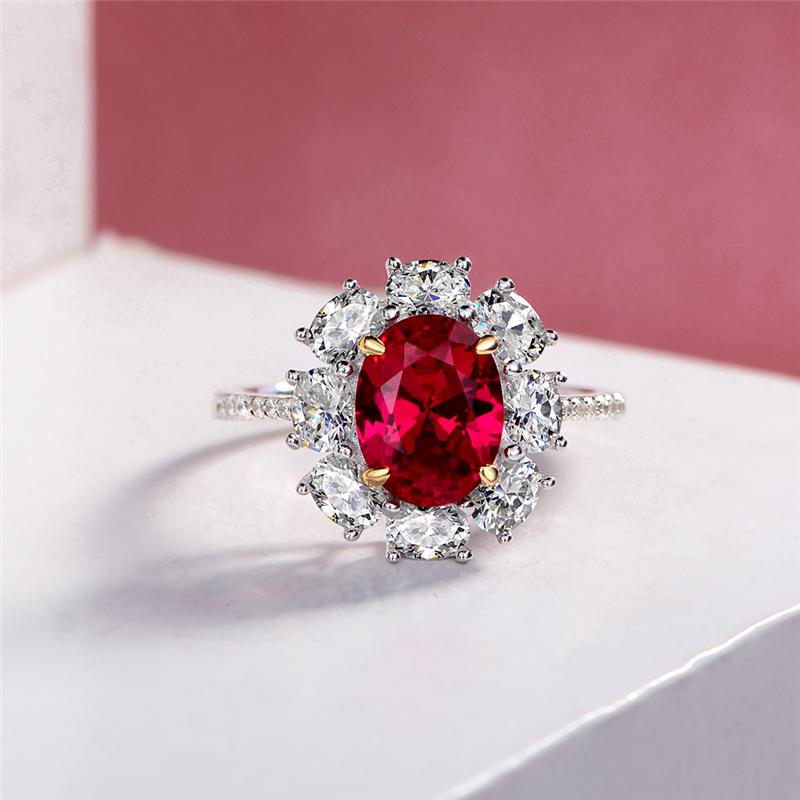 2 Carat Genuine Lab-Grown Red Ruby Oval Shape Ring | Luxury Halo Engagement Ring Best Gift For Her