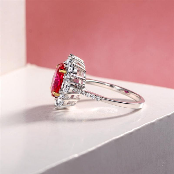2 Carat Genuine Lab-Grown Red Ruby Oval Shape Ring | Luxury Halo Engagement Ring Best Gift For Her