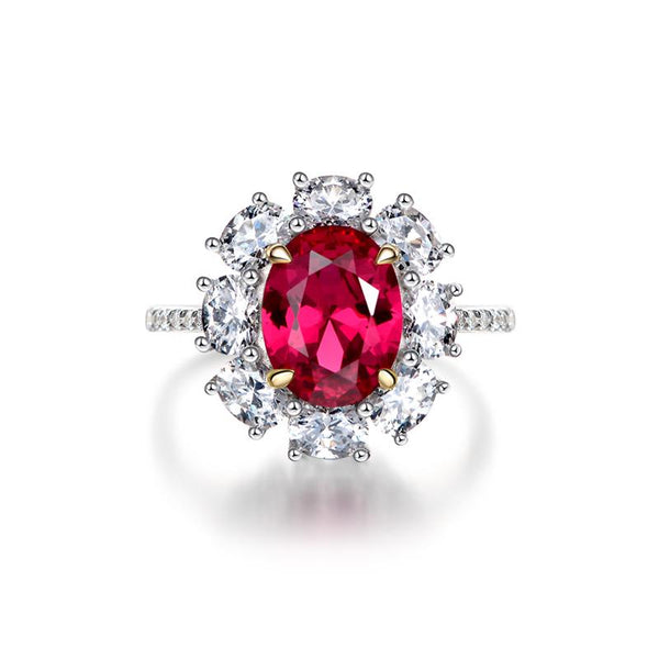 2 Carat Genuine Lab-Grown Red Ruby Oval Shape Ring | Luxury Halo Engagement Ring Best Gift For Her