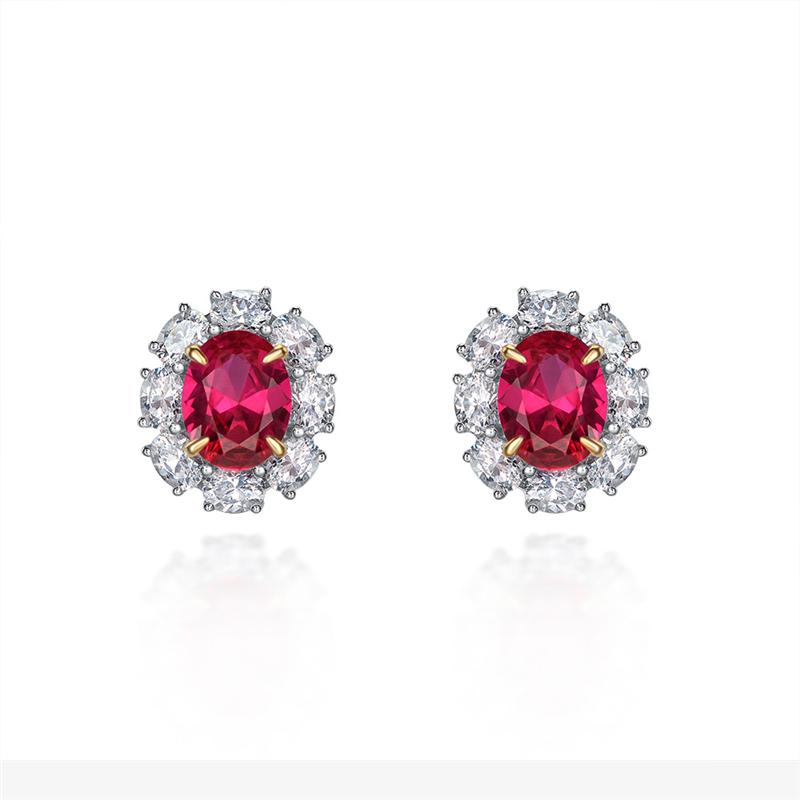 2 Carat Genuine Lab-Grown Ruby Oval Shape Earring Stud | Luxury Halo Earring Best Gift For Her