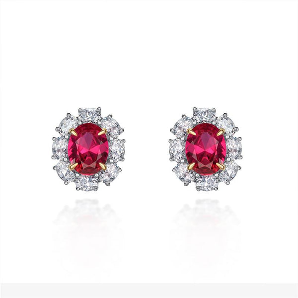 2 Carat Genuine Lab-Grown Ruby Oval Shape Earring Stud | Luxury Halo Earring Best Gift For Her