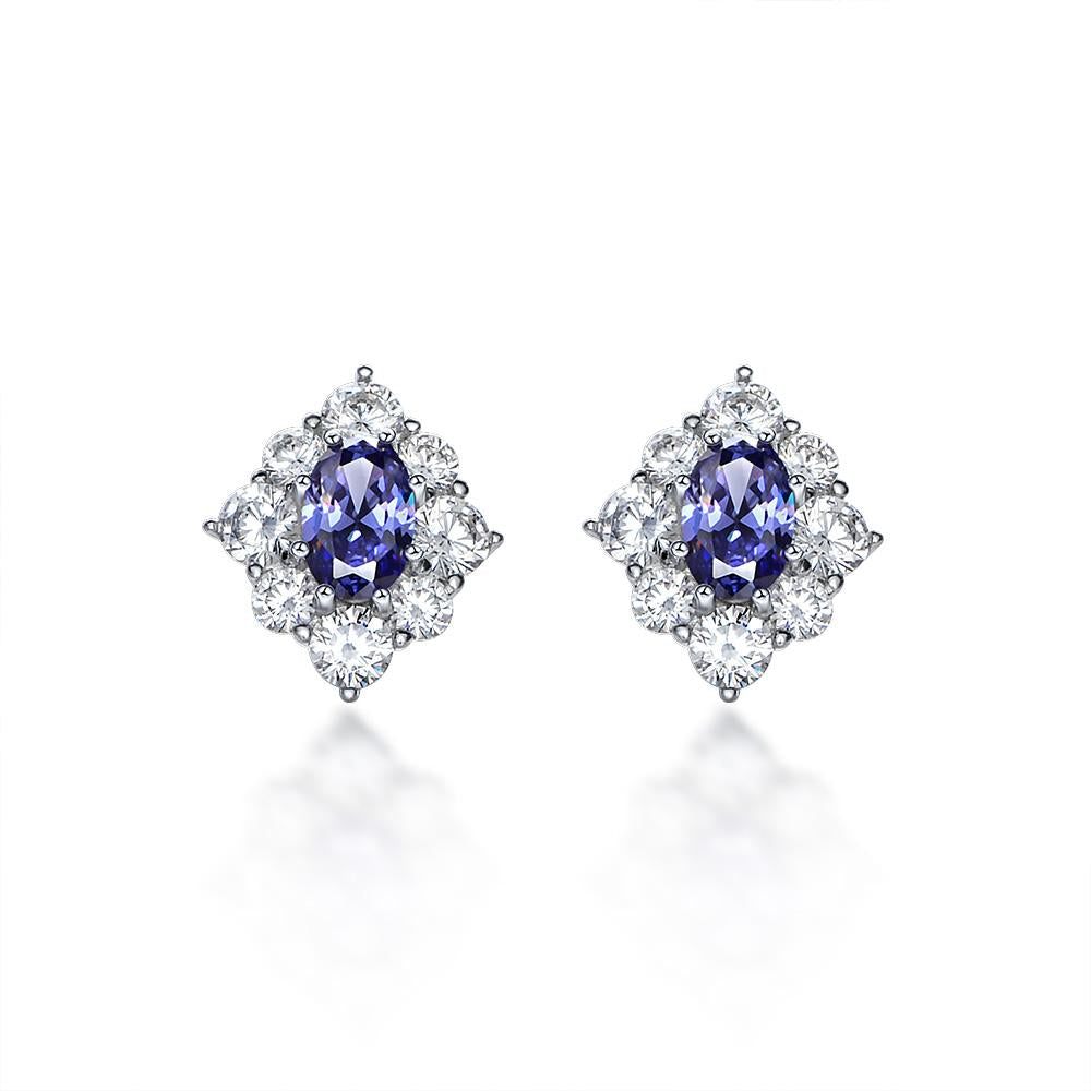 2 Carat Genuine Lab-Grown Sapphire Oval Cut Earring Stud | Luxury Halo Earring Best Gift For Her