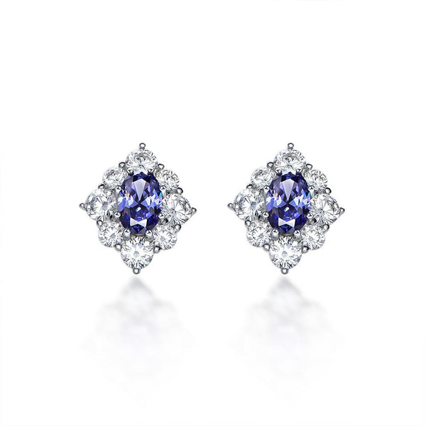 2 Carat Genuine Lab-Grown Sapphire Oval Cut Earring Stud | Luxury Halo Earring Best Gift For Her