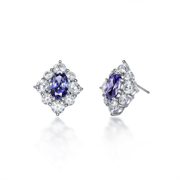 2 Carat Genuine Lab-Grown Sapphire Oval Cut Earring Stud | Luxury Halo Earring Best Gift For Her