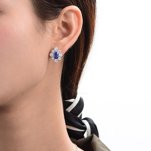 2 Carat Genuine Lab-Grown blue Sapphire Oval Cut Earring Stud | Luxury Halo Earring Best Gift For Her